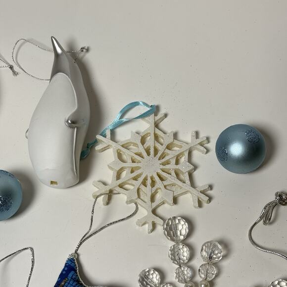 Lot of 17 Blue White and Silver Ornaments Christmas Tree Decorations - Picture 4 of 10